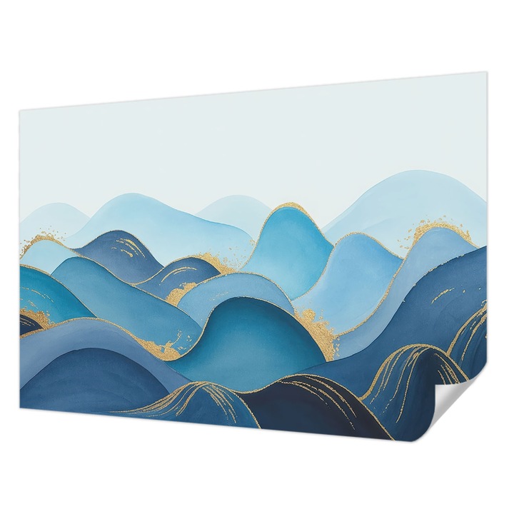 Öntapadós Tapéta Fali Dekoráció, Wallfluent, Gördülő táj, Kék, 152 x 104 cm, Modern Dizájn, Nedvesség- És Foltálló, 010170060180000285004