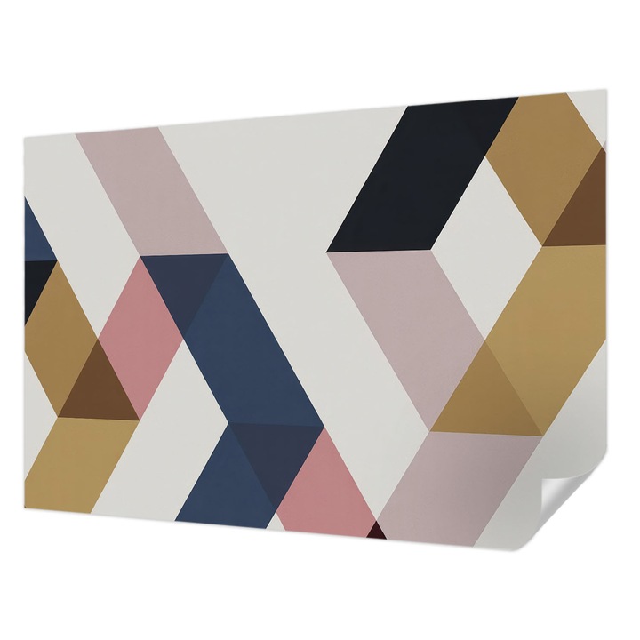 Öntapadós Tapéta Fali Dekoráció, Wallfluent, Színes rombuszok, Fehér, 152 x 104 cm, Könnyen Tisztítható, Nedvességálló, 010170060180000285037