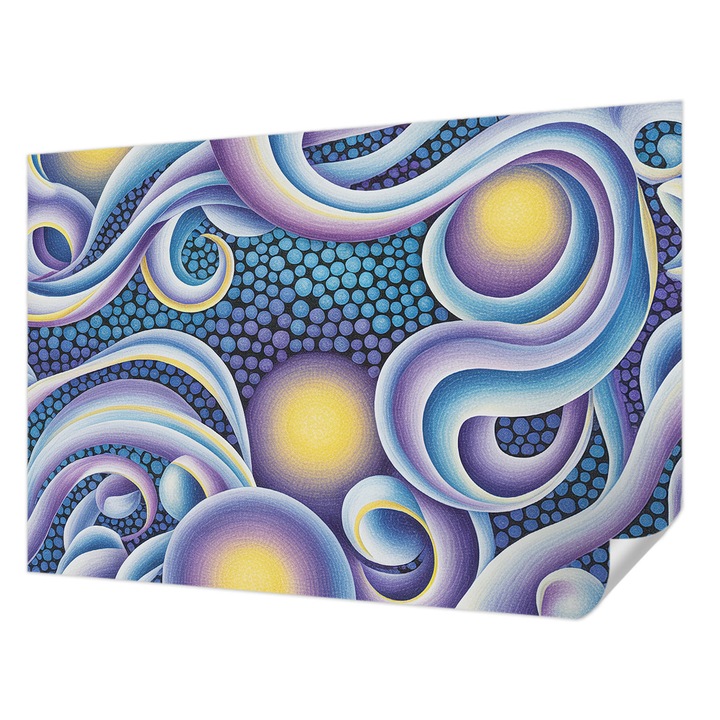 Öntapadós Fotótapéta Falra, Wallfluent, Színes örvények, Kék, 152 x 104 cm, Előszobába, Hálószobába, 010170060180000285061