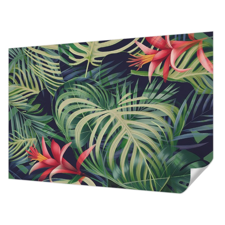 Öntapadós Tapéta Fali Dekoráció, Wallfluent, Egzotikus növények, Zöld, 152 x 104 cm, Nappaliba, Konyhába, 010170060180000285041