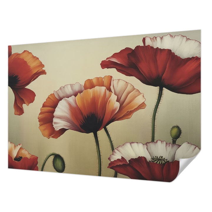 Öntapadós Dekor Tapéta, Wallfluent, Örömteli pipacsok, Narancssárga, 152 x 104 cm, Előszobába, Hálószobába, 010170060180000285069