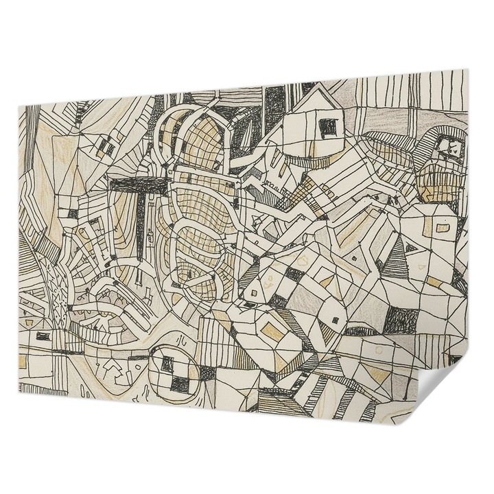 Tapet Textil Autocolant, Wallfluent, Abstractie geometrica, Negru, 152 x 104 cm, Detasabil, Lavabil, 010170060180000285100