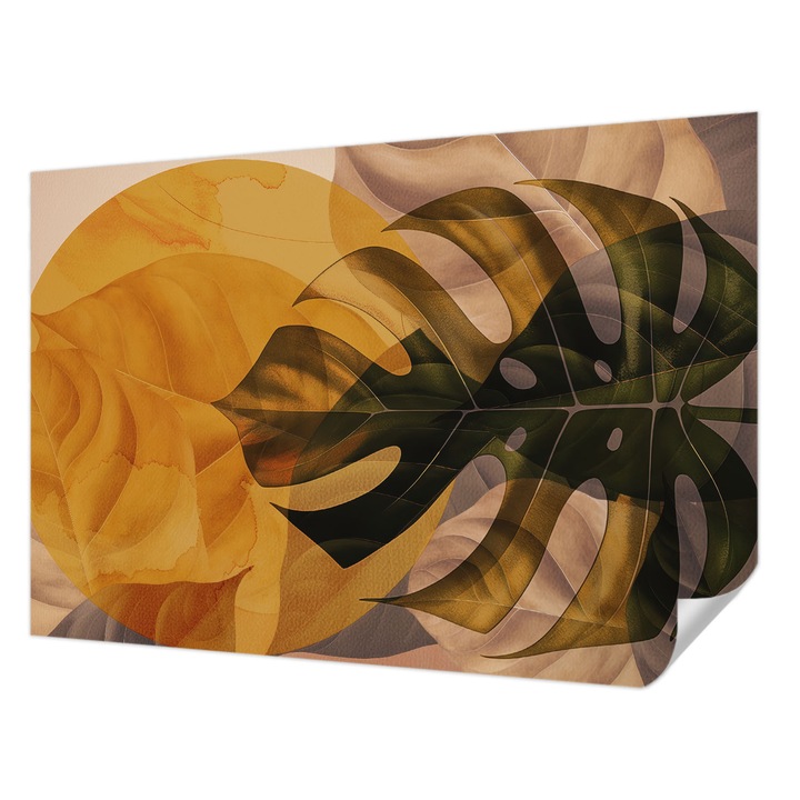 Tapet Textil Autocolant, Wallfluent, Frunze abstracte, Portocaliu, 152 x 104 cm, Detasabil, Lavabil, 010170060180000285144