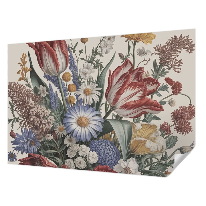 Öntapadós Tapéta Fali Dekoráció, Wallfluent, Virágcsokor, Bézs, 152 x 104 cm, Előszobába, Hálószobába, 010170060180000285178