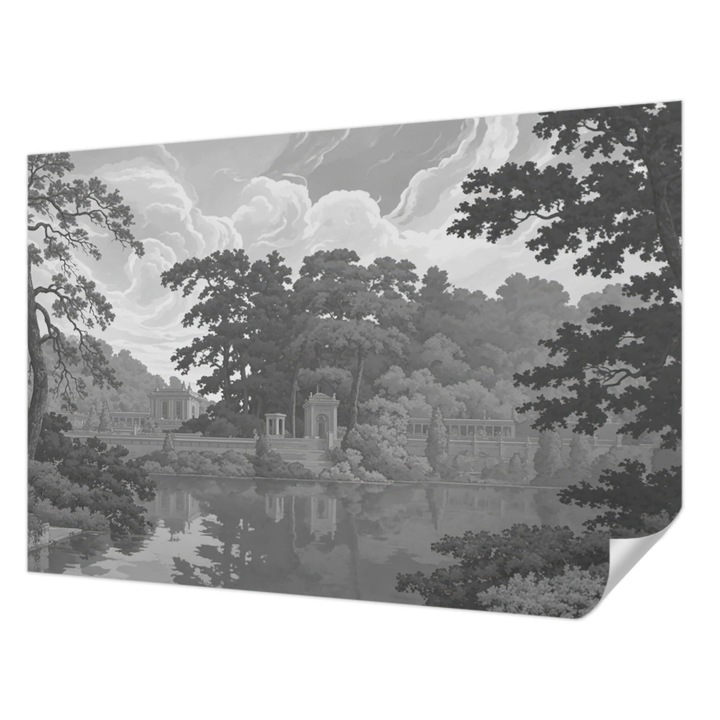 Öntapadós Tapéta Falra, Wallfluent, Természetes táj, Fekete és fehér, 152 x 104 cm, Előszobába, Hálószobába, 010170060180000285187