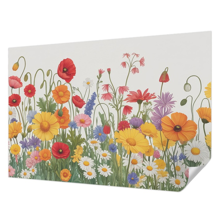 Öntapadós Dekor Tapéta, Wallfluent, Virágos rét, Sárga, 152 x 104 cm, Könnyen Tisztítható, Nedvességálló, 010170060180000285195