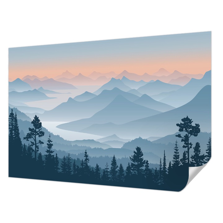 Tapet Autocolant De Perete, Wallfluent, Panorama montana, Negru, 152 x 104 cm, Pentru Living, Birou, Hol, 010170060180000285218