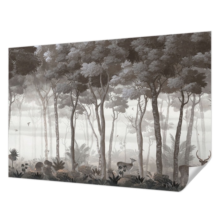 Öntapadós Tapéta Fali Dekoráció, Wallfluent, Erdei varázslat, Szürke, 152 x 104 cm, Dekoráció, Falra, 010170060180000285243