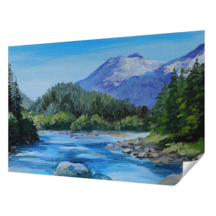 Öntapadós Fotótapéta Falra, Wallfluent, Hegyi táj, Kék, 152 x 104 cm, Klasszikus, Könnyen Felszerelhető, 010170060180000017453