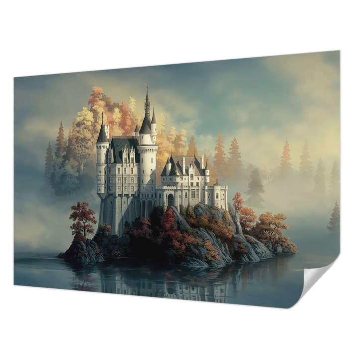 Öntapadós Dekor Tapéta, Wallfluent, Mesebeli kastély, Kék, 152 x 104 cm, Erős Ragasztó, Modern Belsőépítészeti Dekoráció, 010170060180000284854