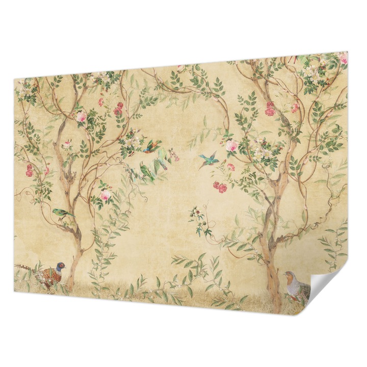 Öntapadós Dekor Tapéta, Wallfluent, Virágos díszítések, Bézs, 152 x 104 cm, Előszobába, Hálószobába, 010170060180000285252