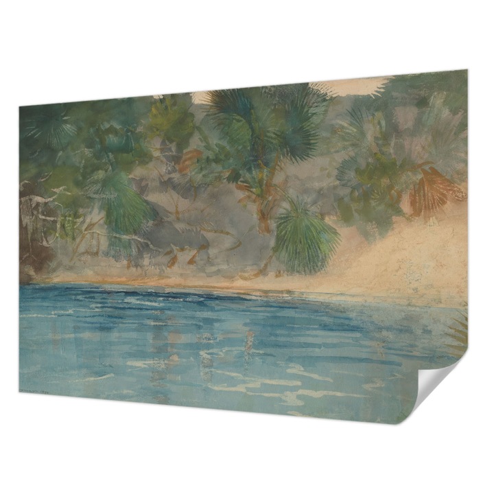 Öntapadós Dekor Tapéta, Wallfluent, Trópusi part, Zöld, 152 x 104 cm, Előszobába, Hálószobába, 010170060180000285288