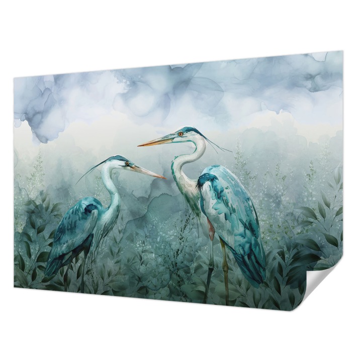 Öntapadós Tapéta Fali Dekoráció, Wallfluent, A természet madarai, Kék, 152 x 104 cm, Erős Ragasztó, Modern Belsőépítészeti Dekoráció, 010170060180000285324