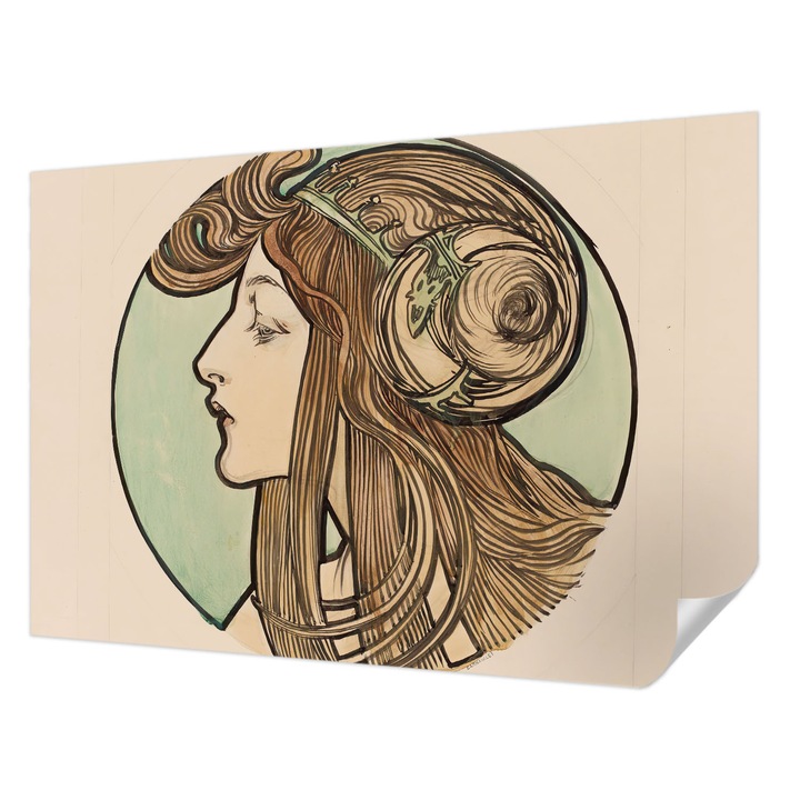 Öntapadós Tapéta Fali Dekoráció, Wallfluent, Szecessziós portré, Bézs, 152 x 104 cm, Dekoráció, Falra, 010170060180000285395
