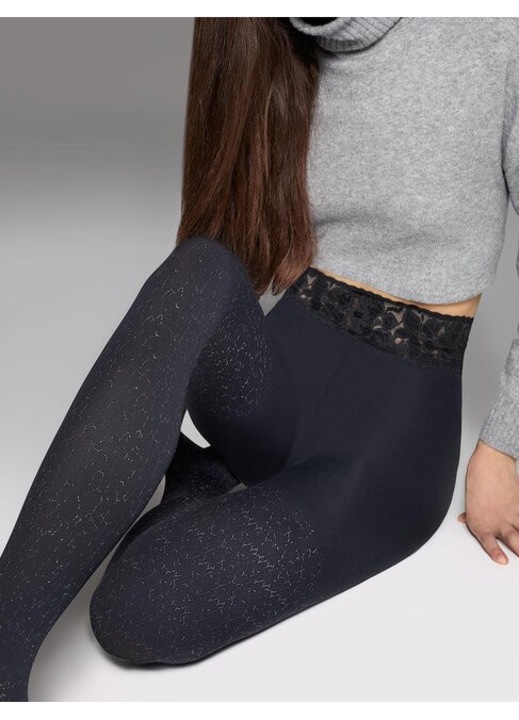 Ciorapi negri cu model metalizat si banda dantelata Marilyn Dream Line D05 60 den, Negru