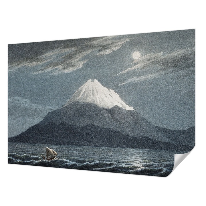 Öntapadós Tapéta Fali Dekoráció, Wallfluent, Holdfényes éjszaka, Kék, 152 x 104 cm, Modern Dizájn, Nedvesség- És Foltálló, 010170060180000285341