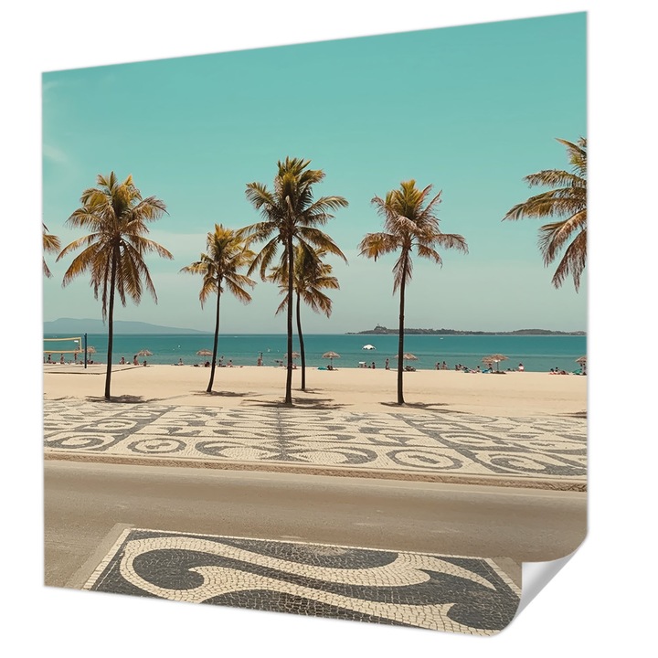 Öntapadós Tapéta Falra, Wallfluent, Pálmafás strand, Türkiz, 250 x 250 cm, Modern Dizájn, Könnyen Felszerelhető És Tisztítható, 010170060030000285012