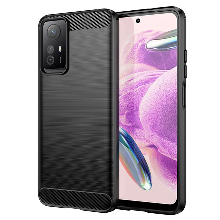 Husa Carbon pentru Xiaomi Redmi Note 12S, Silicon TPU Durabil, Protectie sporita, Rezistenta la socuri, Grip Anti-Alunecare, Neagra
