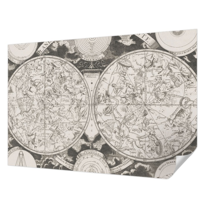 Öntapadós Dekor Tapéta, Wallfluent, Csillagtérkép, Fekete és fehér, 152 x 104 cm, Erős Ragasztó, Modern Belsőépítészeti Dekoráció, 010170060180000285501