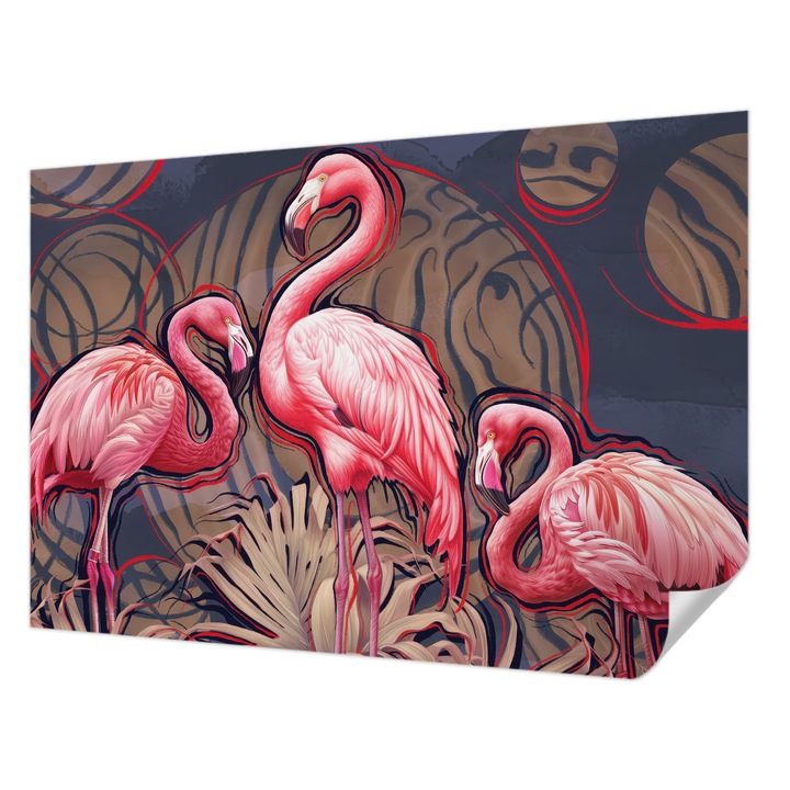 Tapet Autocolant De Perete, Wallfluent, Flamingi roz, Roz, 152 x 104 cm, Adeziv Puternic, Usor De Montat Si Rezistent, 010170060180000285523