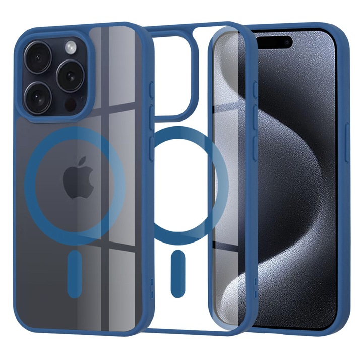 Защитен калъф, съвместим с iPhone 15 Pro, Tim, син