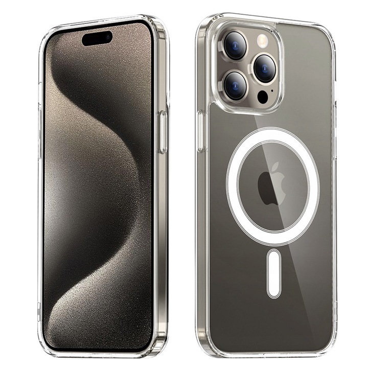 Husă telefon Techsuit MagSafe Pro, transparent, polițienic, pentru iPhone 15 Pro Max
