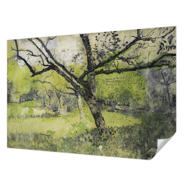 Öntapadós Tapéta Falra, Wallfluent, Tavaszi park, Zöld, 152 x 104 cm, Nappaliba, Konyhába, 010170060180000285584