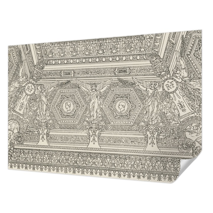 Tapet Textil Autocolant, Wallfluent, Ornament clasic, Alb, 152 x 104 cm, Detasabil, Lavabil, 010170060180000285576