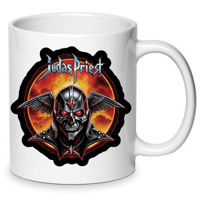 Cana ceramica Judas Priest Mug No.1, 330ml, alba, rezistenta la utilizare zilnica, usor de curatat