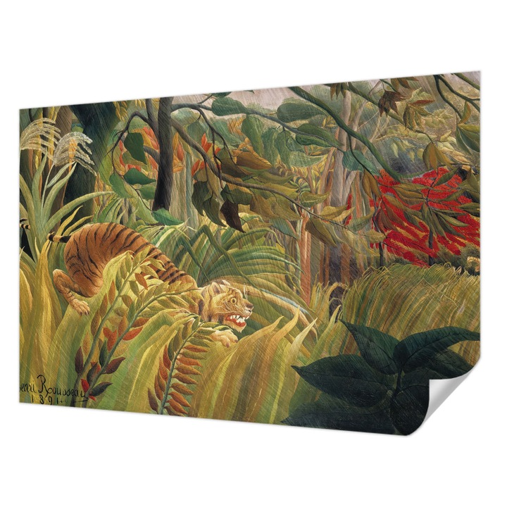 Öntapadós Tapéta Fali Dekoráció, Wallfluent, Egzotikus tigris, Zöld, 152 x 104 cm, Nappaliba, Konyhába, 010170060180000285646