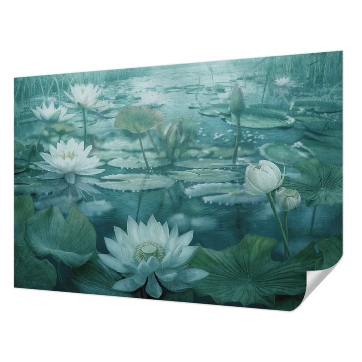 Öntapadós Dekor Tapéta, Wallfluent, Vízi virágok, Fekete és fehér, 152 x 104 cm, Modern Dizájn, Könnyen Felszerelhető És Tisztítható, 010170060180000285668