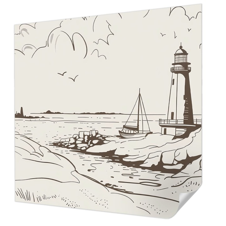 Öntapadós Dekor Tapéta, Wallfluent, Tengerparti táj, Bézs, 250 x 250 cm, Nappaliba, Konyhába, 010170060030000285034