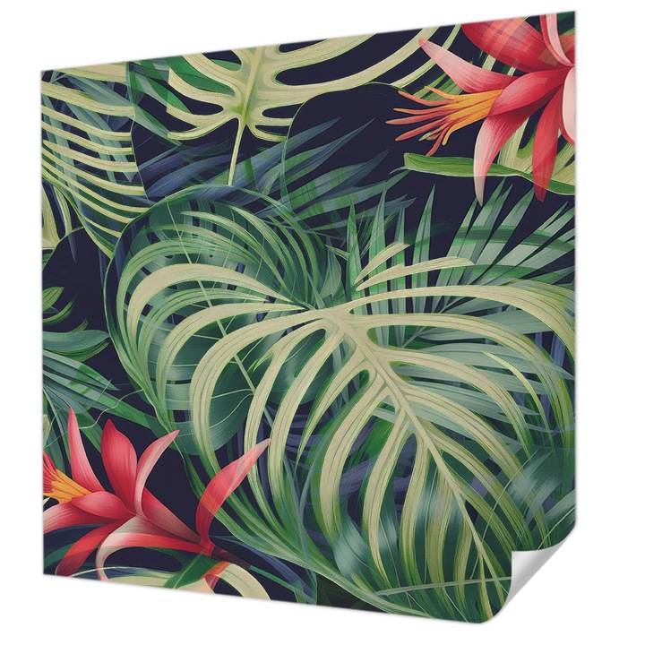 Öntapadós Tapéta Fali Dekoráció, Wallfluent, Egzotikus növények, Zöld, 250 x 250 cm, Nappaliba, Konyhába, 010170060030000285041