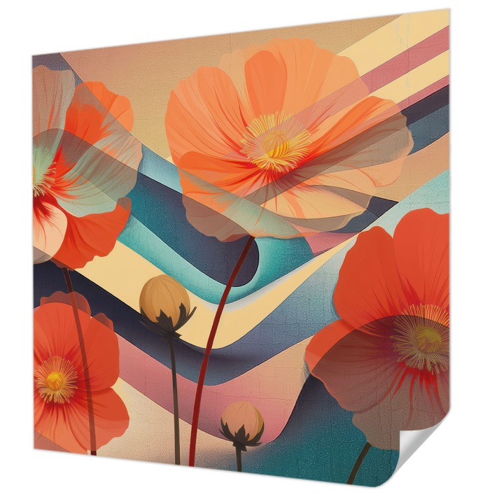 Öntapadós Tapéta Falra, Wallfluent, Az érzékek virágai, Narancssárga, 250 x 250 cm, Fali Dekoráció, Nedvesség- És Foltálló, 010170060030000285079