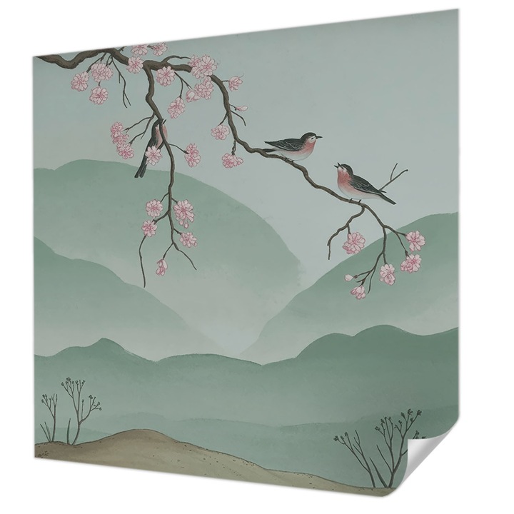 Öntapadós Tapéta Falra, Wallfluent, Japán szerenád, Szürke, 250 x 250 cm, Modern Dizájn, Könnyen Felszerelhető És Tisztítható, 010170060030000285081