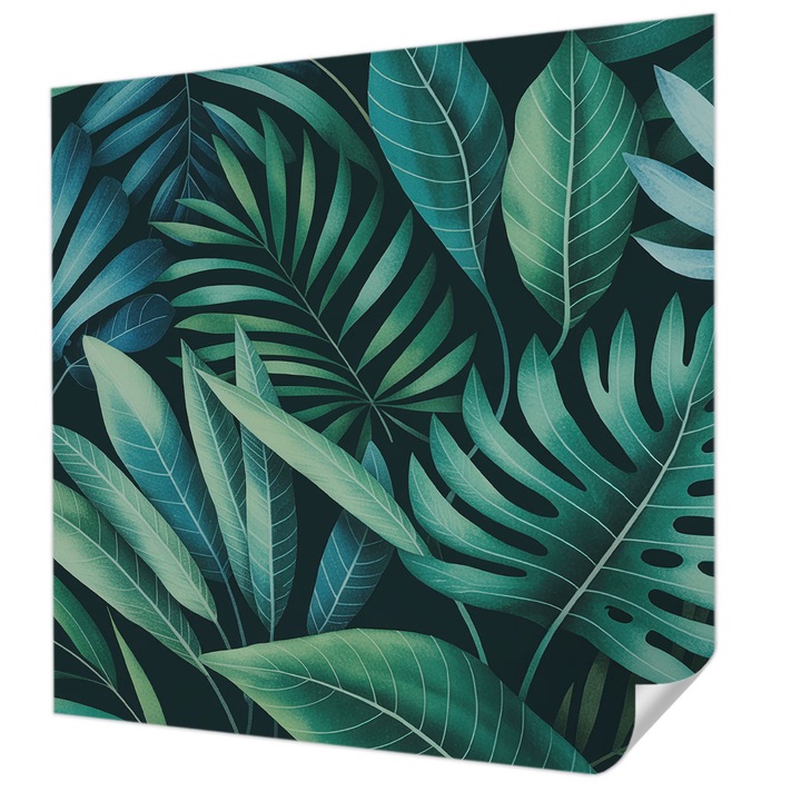 Öntapadós Tapéta Falra, Wallfluent, Trópusi levelek, Zöld, 250 x 250 cm, Nappaliba, Konyhába, 010170060030000285083