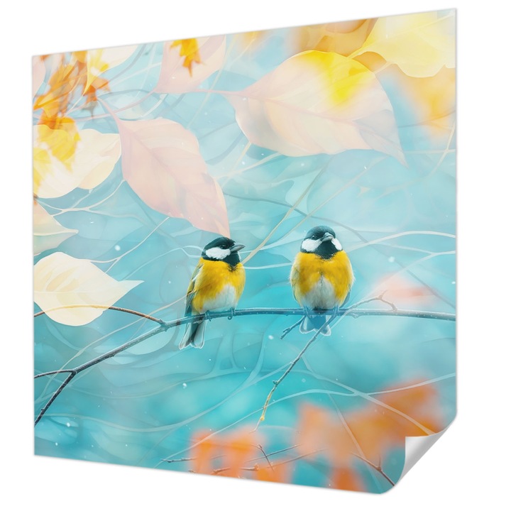 Öntapadós Fotótapéta Falra, Wallfluent, Tavaszi madarak, Kék, 250 x 250 cm, Klasszikus, Könnyen Felszerelhető, 010170060030000285091