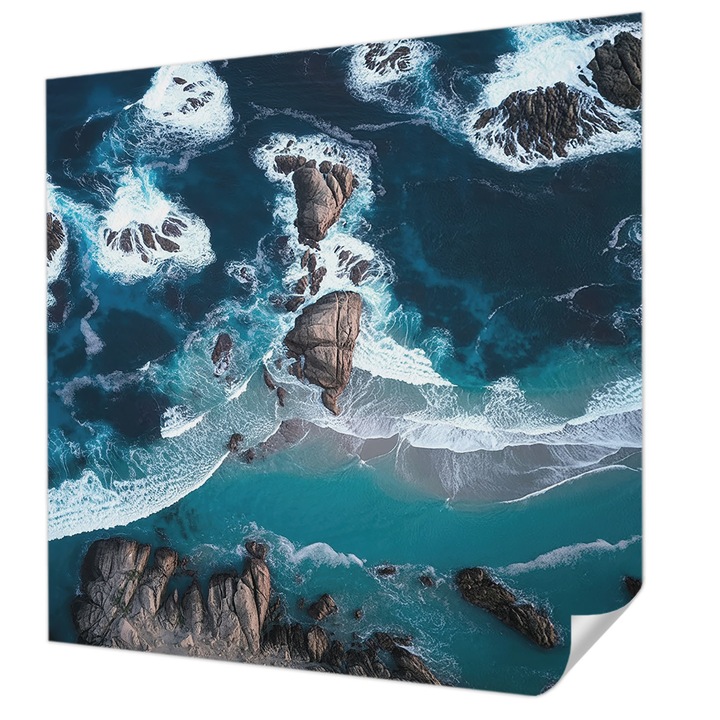 Öntapadós Dekor Tapéta, Wallfluent, Óceán hullámai, Tengerészkék, 250 x 250 cm, Fali Dekoráció, Nedvesség- És Foltálló, 010170060030000285094