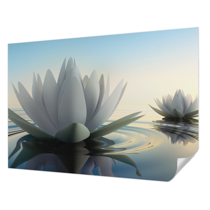 Tapet Textil Autocolant, Wallfluent, Nuferi, Alb, 312 x 219 cm, Pentru Sufragerie, Dormitor, 010170060960000001825