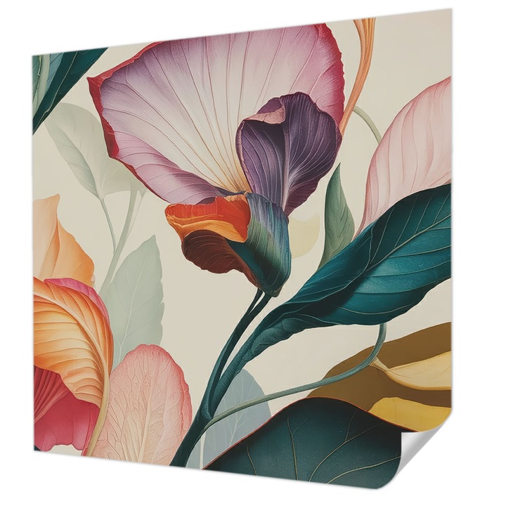 Öntapadós Tapéta Fali Dekoráció, Wallfluent, Színes virágok, Zöld, 250 x 250 cm, Erős Ragasztó, Modern Belsőépítészeti Dekoráció, 010170060030000285106