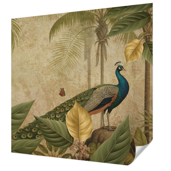 Öntapadós Tapéta Fali Dekoráció, Wallfluent, Egzotikus madár, Szürke, 250 x 250 cm, Könnyen Tisztítható, Nedvességálló, 010170060030000285103