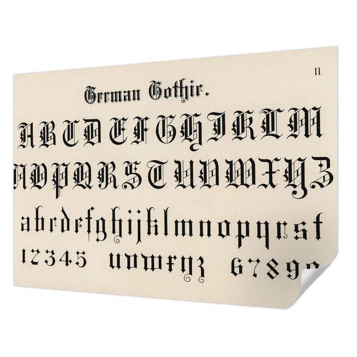 Tapet Autocolant De Perete, Wallfluent, Litere gotice, Negru, 208 x 146 cm, Pentru Living, Birou, Hol, 010170060950000285446