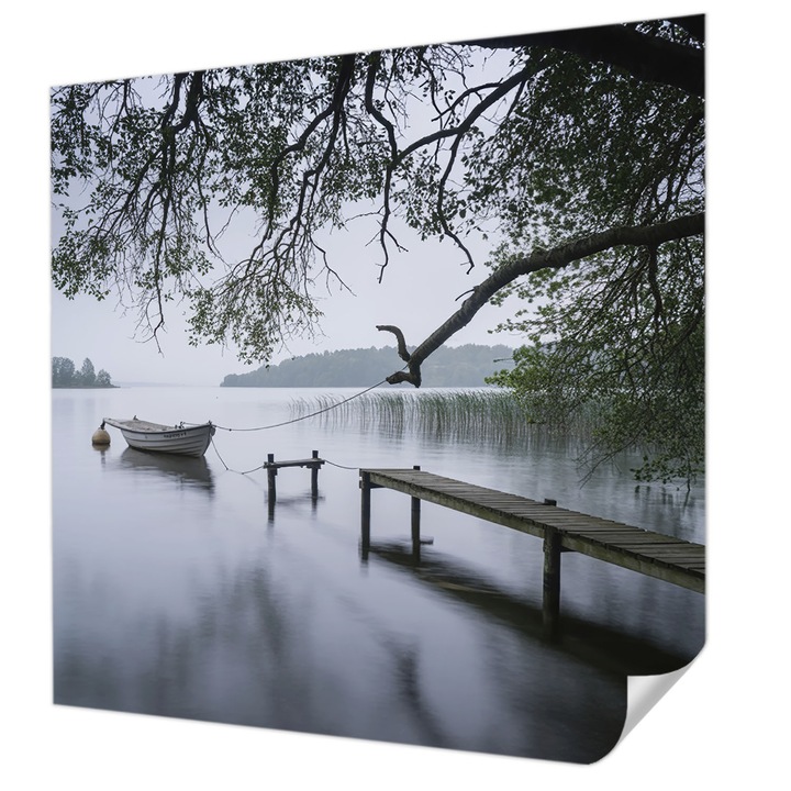 Öntapadós Tapéta Falra, Wallfluent, Egy nyugodt tó, Szürke, 250 x 250 cm, Előszobába, Hálószobába, 010170060030000285121