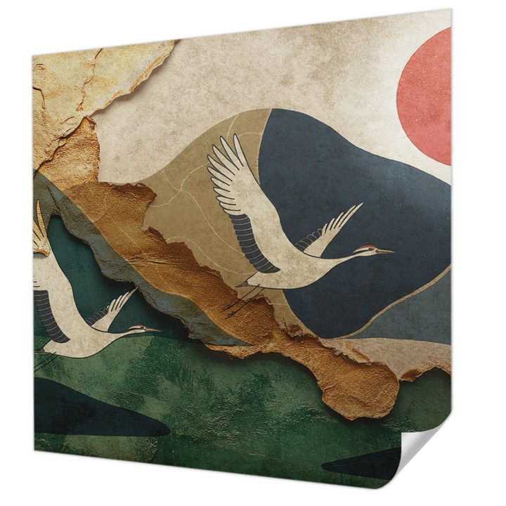 Öntapadós Fotótapéta Falra, Wallfluent, Kelet darvai, Zöld, 250 x 250 cm, Könnyen Tisztítható, Nedvességálló, 010170060030000285123