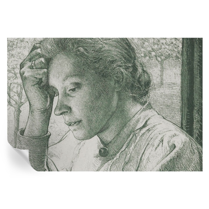 Fali Fotótapéta Autocolant, Tulup, Femeie reflexiva, Gri, 152 x 104 cm, Decorativ, Pentru Living, Hol, 010170060180000285455