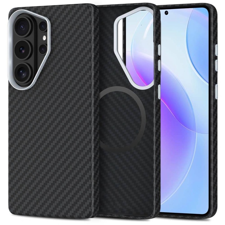 Калъф за Samsung Galaxy S26 Ultra CarbonElite MagMount, карбонова текстура, съвместим с MagSafe - черен
