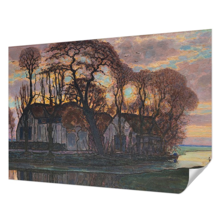 Öntapadós Tapéta Falra, Wallfluent, Esti tájkép, Szürke, 312 x 219 cm, Klasszikus, Könnyen Felszerelhető, 010170060960000285583