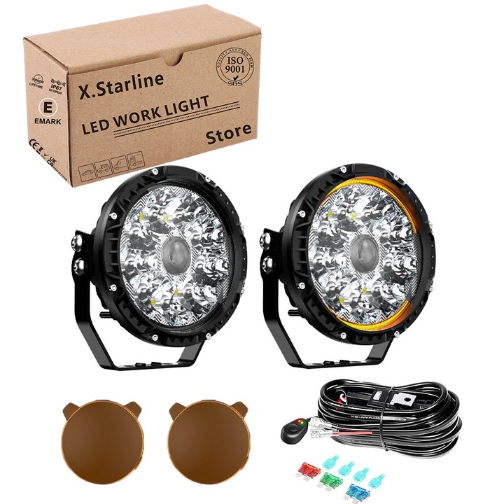 2 db Starline 50W LED Offroad Projektor szett, fehér fény, vízálló, 12V-24V SUV-hoz, teherautóhoz és buszhoz
