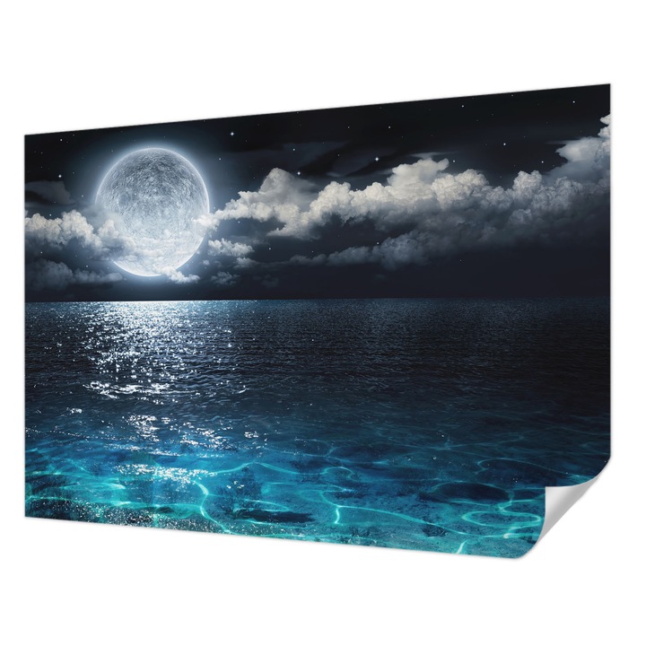 Öntapadós Dekor Tapéta, Wallfluent, Éjszakai tenger, Kék, 312 x 219 cm, Könnyen Tisztítható, Nedvességálló, 010170060960000008436