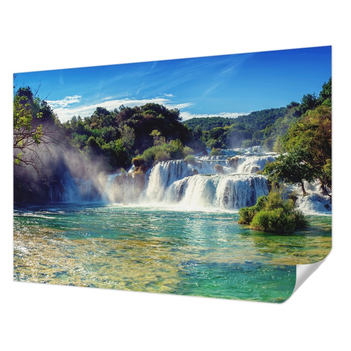 Öntapadós Tapéta Falra, Wallfluent, Vízesés táj, Kék, 208 x 146 cm, Előszobába, Hálószobába, 010170060950000007681